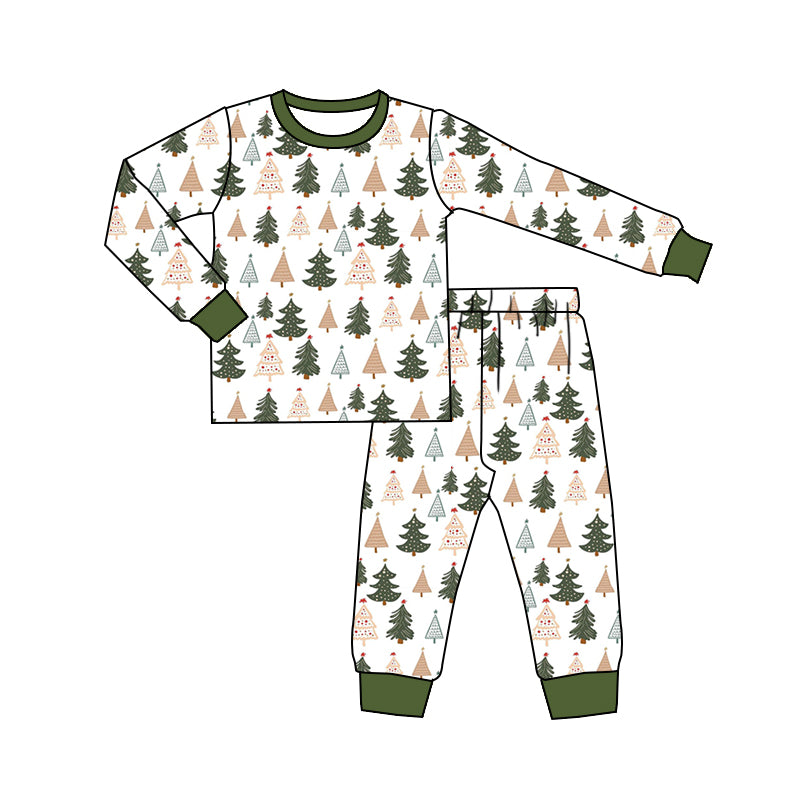 MOQ:5 Christmas Tree Long Sleeve Wholesale Boutique Kid Clothing Set