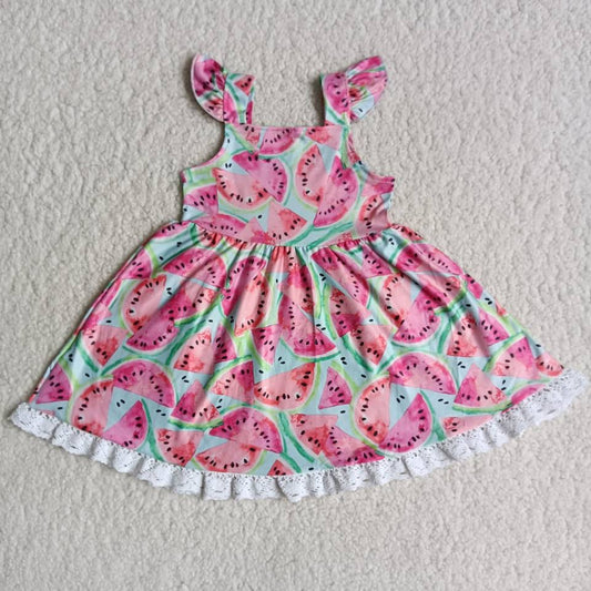 8.7 RTS NO MOQ Summer Baby Girls Dresses D12-12 Pink watermelon twirl dresses