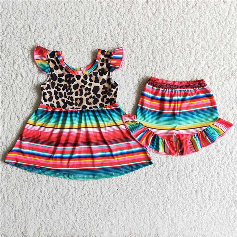 6.6 A1-3 Leopard serape tunic ruffle shorts girls outfits