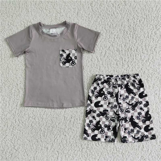8.12 RTS NO MOQ Baby Boys kids Summer Sets BSSO0054 Motorbike pocket shorts sets