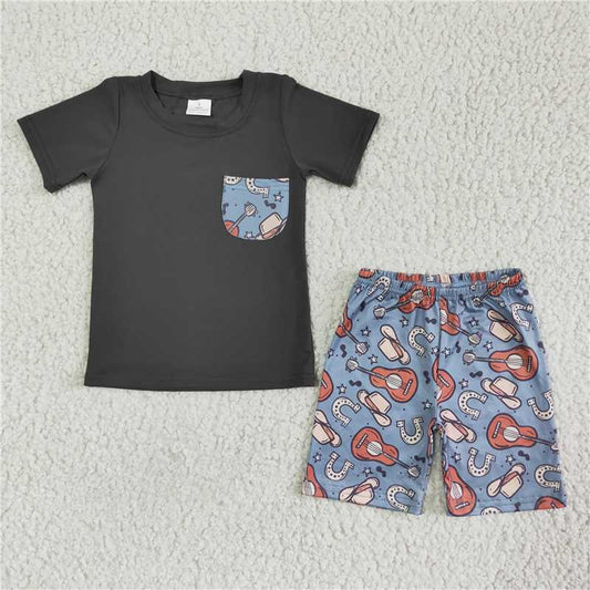 8.11 RTS NO MOQ Baby Boys kids Summer Sets BSSO0075 Western gita hat shorts sets