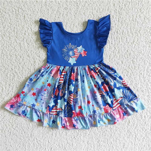 8.6 RTS NO MOQ Summer Baby Girls Dresses GSD0070 Flutter sleeve 4th of july twirl dresses