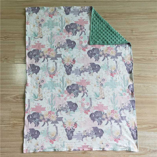 RTS NO MOQ Baby Kids Carpet BL0007 Wild Cow Green Color Western Blankets