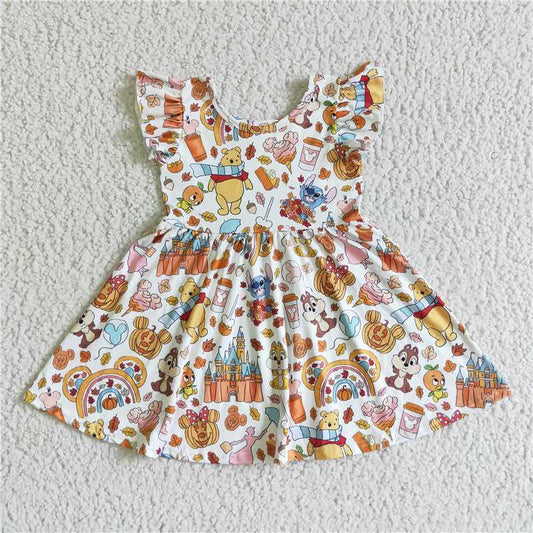 8.5 RTS NO MOQ Summer Baby Girls Dresses GSD0134 Halloween bear twirl knee length dresses