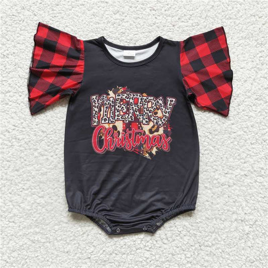 6.2 RTS NO MOQ Summer Baby Girls Bodysuit SR0103 Merry Christmas Short Sleeve Rompers
