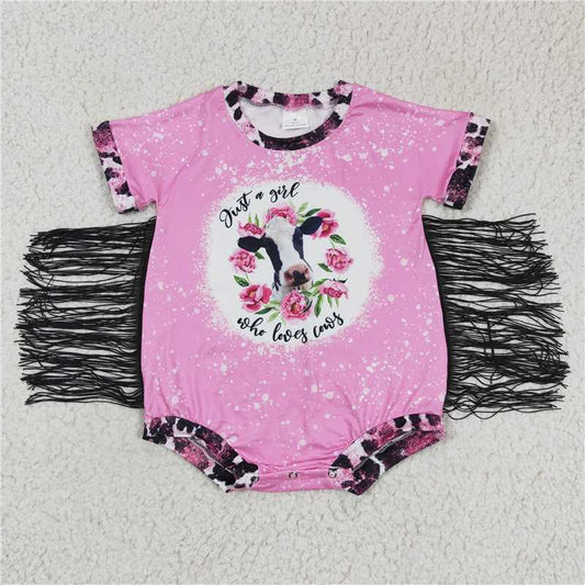 6.2 RTS NO MOQ Summer Baby Girls Bodysuit SR0105 Just A Girl Pink Cow Floral Rompers