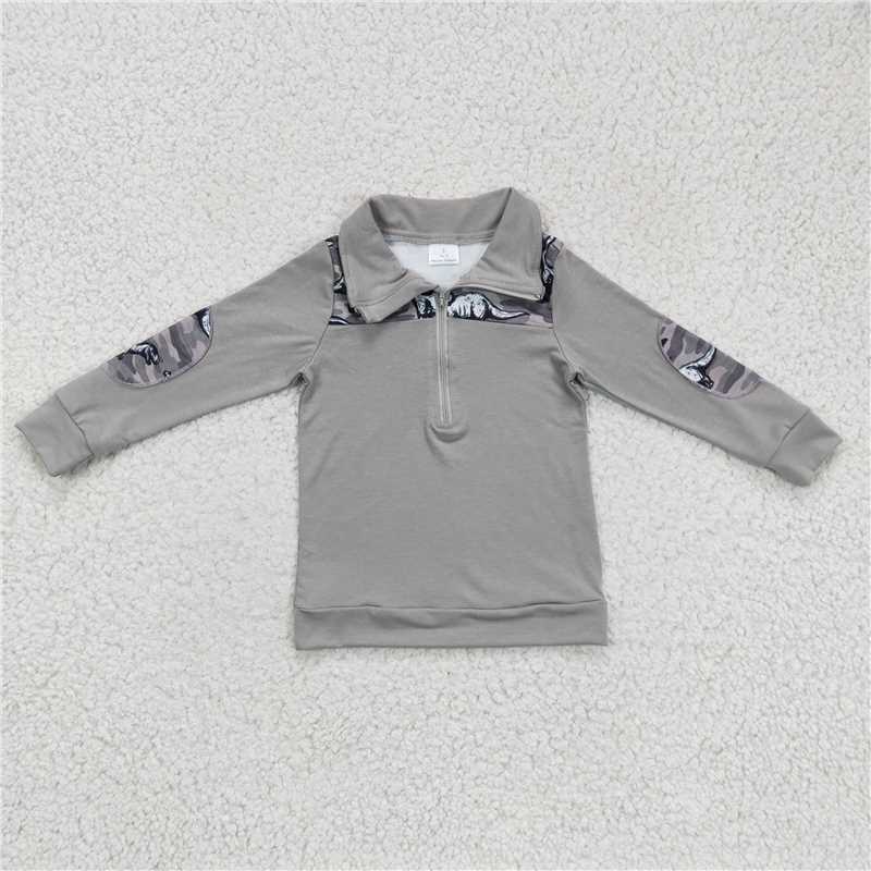 7.21 RTS NO MOQ Baby Boys Long Sleeve BT0106 Dinosaur Grey Long Sleeve Pullovers Tops