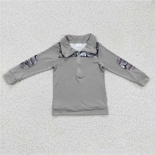 7.21 RTS NO MOQ Baby Boys Long Sleeve BT0106 Dinosaur Grey Long Sleeve Pullovers Tops