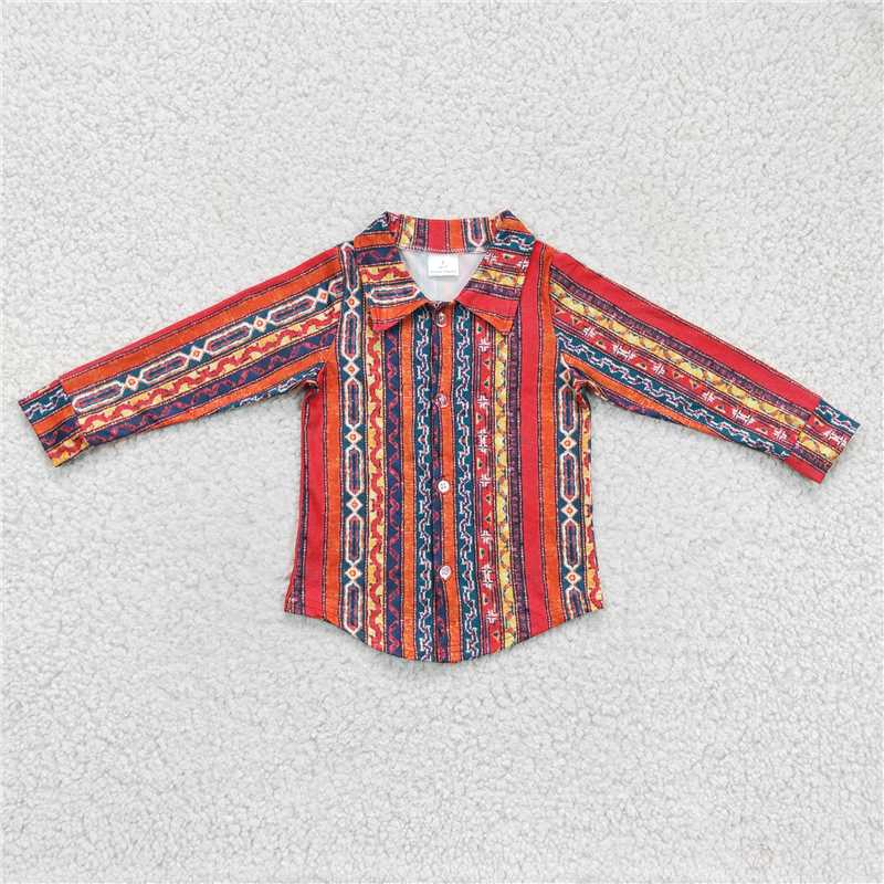 7.21 RTS NO MOQ Baby Boys Long Sleeve BT0131 Western Long Sleeve Button Up Shirts