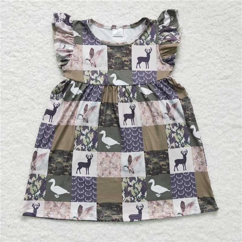 8.5 RTS NO MOQ Summer Baby Girls Dresses GSD0152 Flutter Sleeve Hunting Pearl Dresses