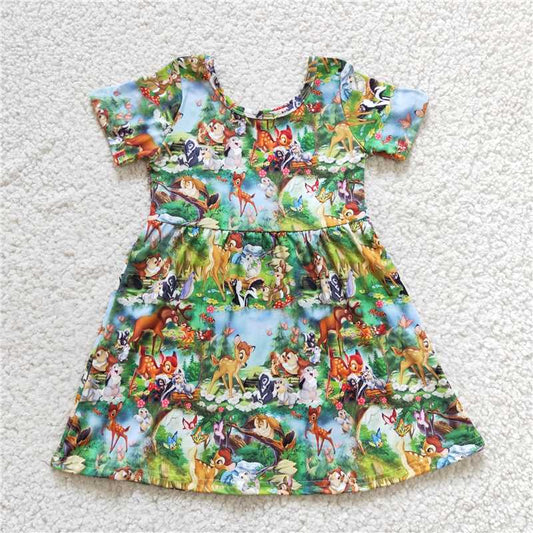 8.5 RTS NO MOQ Summer Baby Girls Dresses GSD0179 Cartoon Deer Knee Length Dresses