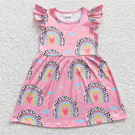 8.4 RTS NO MOQ Summer Baby Girls Dresses GSD0248 Rainbow Pearl Knee Length Dresses