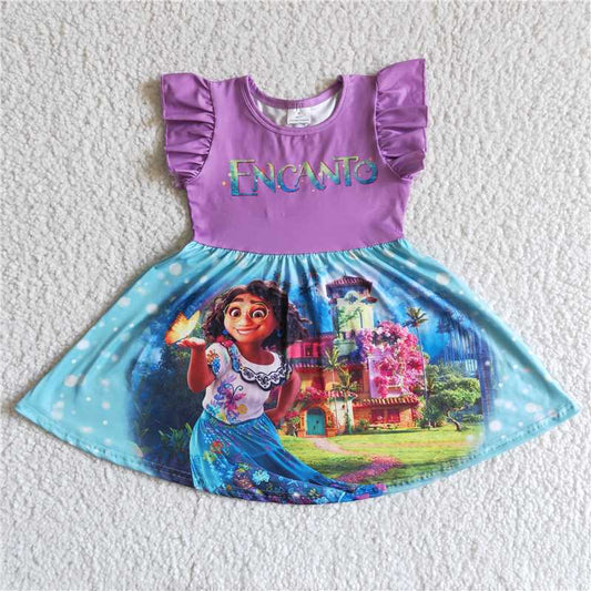 8.7 RTS NO MOQ Summer Baby Girls Dresses GSD0014 Purple Magic Flutter Sleeve Knee Length Dresses