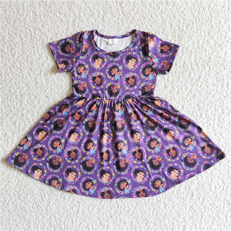 8.7 RTS NO MOQ Summer Baby Girls Dresses GSD0008 Short sleeve cute magic purple movie dresses