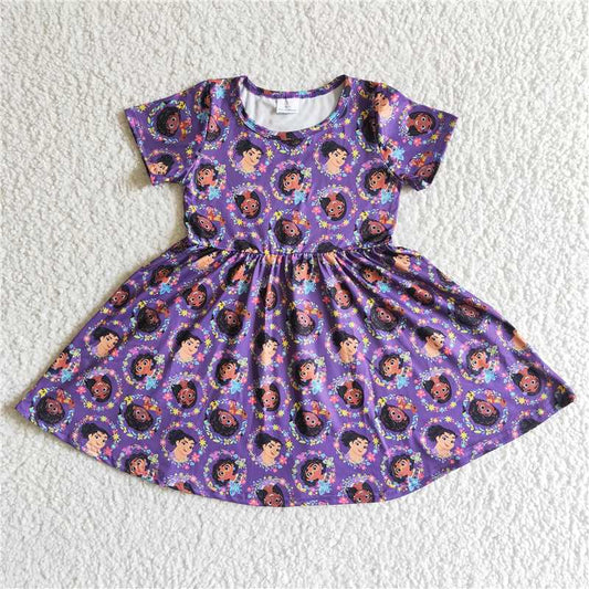 8.7 RTS NO MOQ Summer Baby Girls Dresses GSD0008 Short sleeve cute magic purple movie dresses