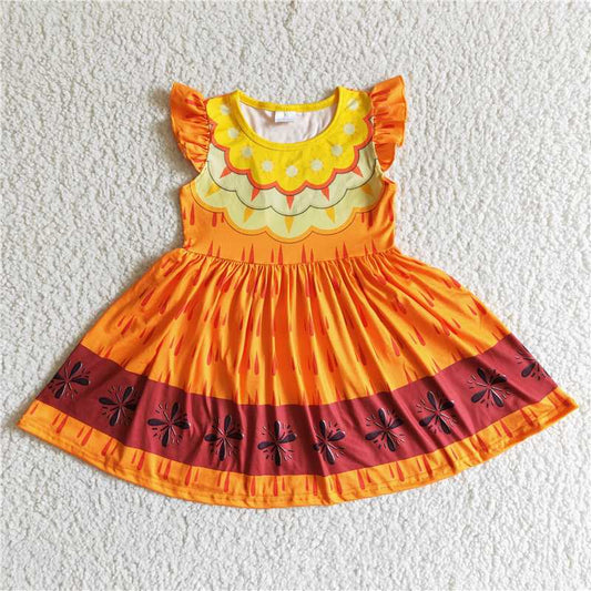8.7 RTS NO MOQ Summer Baby Girls Dresses GSD0006 Flutter sleeve movie flutter mustard color dresses