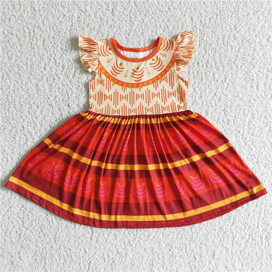 8.7 RTS NO MOQ Summer Baby Girls Dresses GSD0010 Flutter sleeve movie mustard color dresses