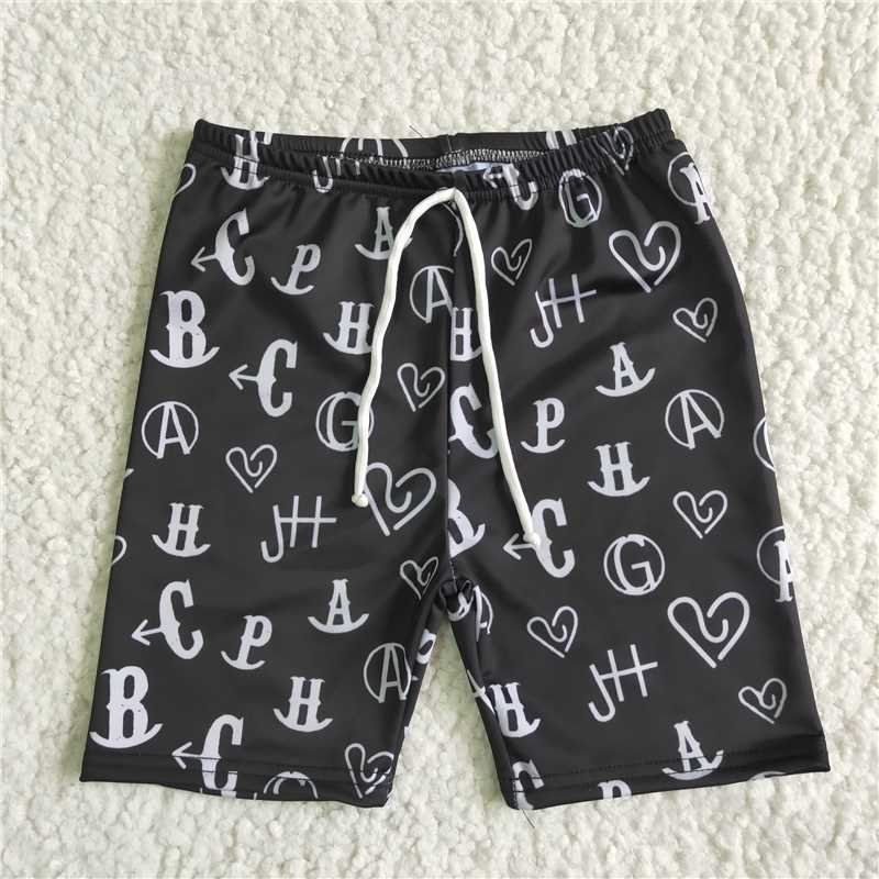 5.16 RTS NO MOQ Baby Boys Summer Pants SS0003 Black Letter Western Print Swimsuits