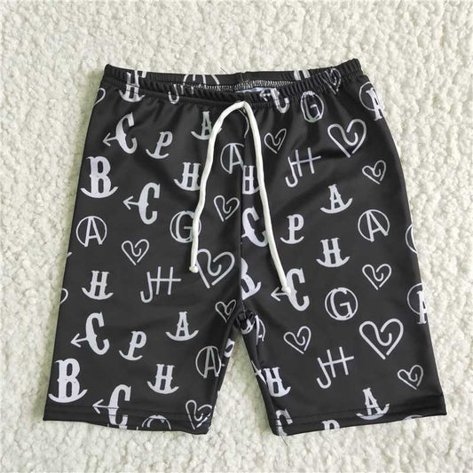 6.2 RTS NO MOQ Baby Boys Summer Pant SS0003 Black Letters Western Print Swimsuits