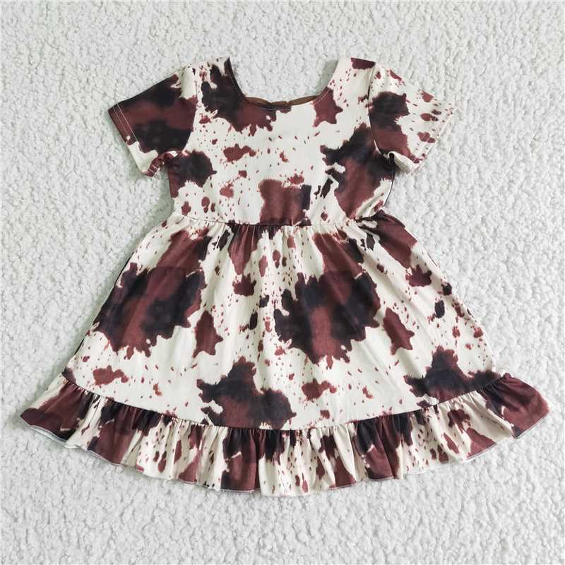 8.7 RTS NO MOQ Summer Baby Girls Dresses GSD0032 Cow print bow knee length dresses