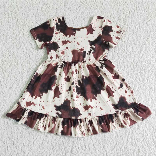 8.7 RTS NO MOQ Summer Baby Girls Dresses GSD0032 Cow print bow knee length dresses