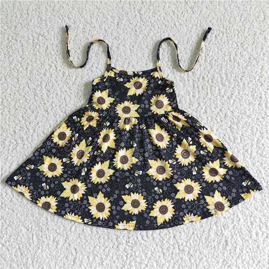 8.6 RTS NO MOQ Summer Baby Girls Dresses GSD0036 Sunflower halter knee length dresses