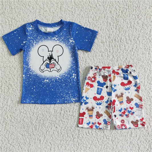 8.11 RTS NO MOQ Baby Boys kids Summer Sets BSSO0068 4th of July castle ruffle shorts