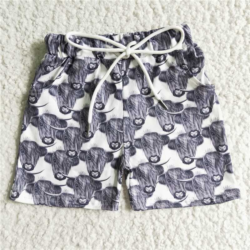 6.2 RTS NO MOQ Baby Boys Summer Pants SS0001 Cow Pocket Shorts Western Design
