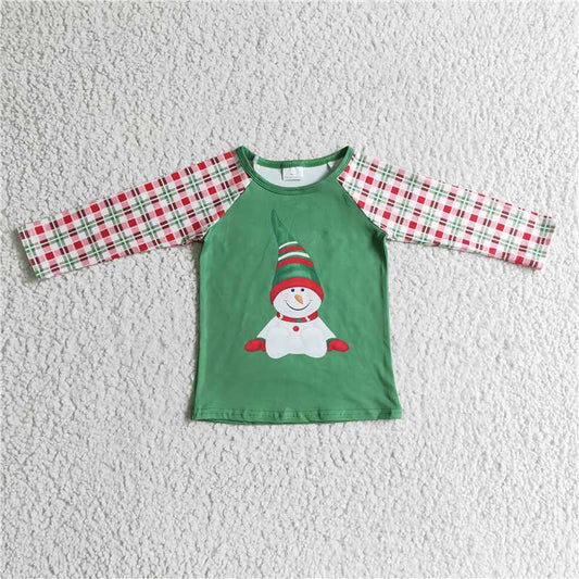 7.21 RTS NO MOQ Baby Boys Long Sleeve BT0077 Snowman Green Long Sleeve Shirts Tops