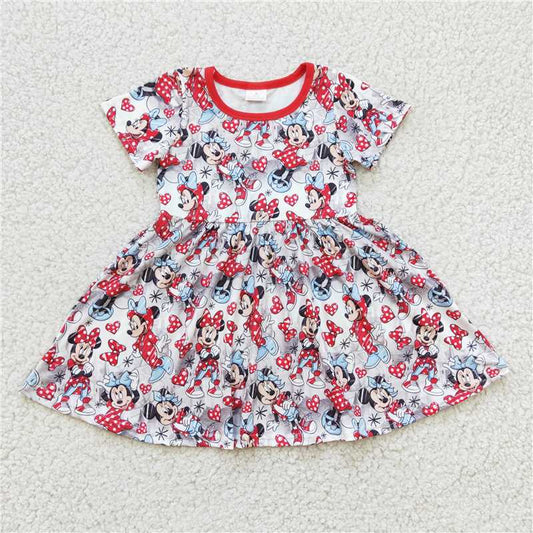 8.5 RTS NO MOQ Summer Baby Girls Dresses GSD0181 Polka Dots Mouse Knee Length Dresses