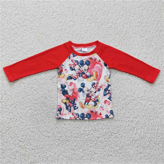 7.21 RTS NO MOQ Baby Boys Long Sleeve BT0157 Valentines Red Long Sleeve Cartoon Shirts Tops