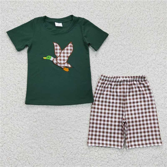 8.11 RTS NO MOQ Baby Boys kids Summer Sets BSSO0117 Duck summer brown plaid shorts sets