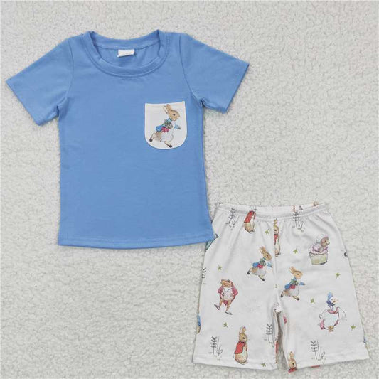 8.9 RTS NO MOQ Baby Boys kids Summer Sets BSSO0115 Easter Rabbit Pocket Tops Shorts Clothes Sets