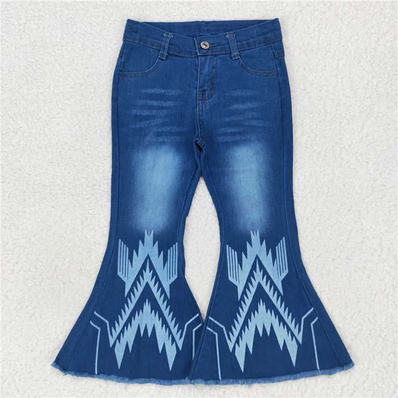 6.3 RTS NO MOQ Baby Girls Pants P0126 Western Washed Blue Pockets Denim Pants