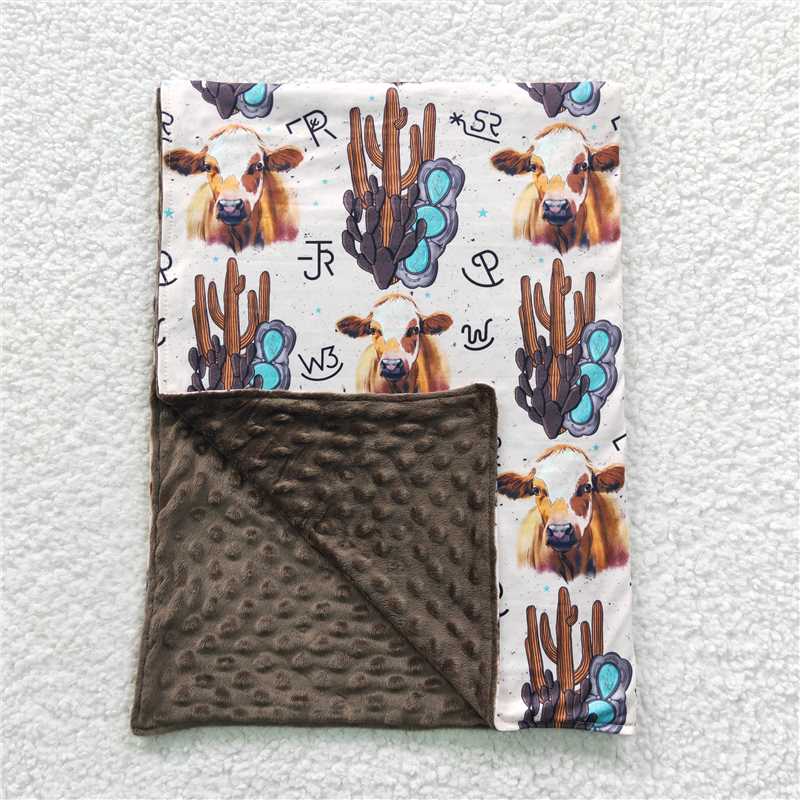 BL0050 Cow cactus turquoise brown western baby blankets