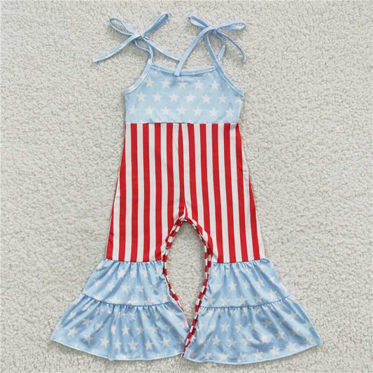 6.25 RTS NO MOQ Summer Baby Girls Bodysuit SR0385 4th Of July Stars Bell Bottom Jumpsuits