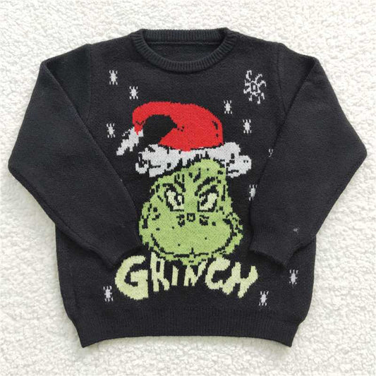 GT0188 Christmas Green Cartoon Black Sweater