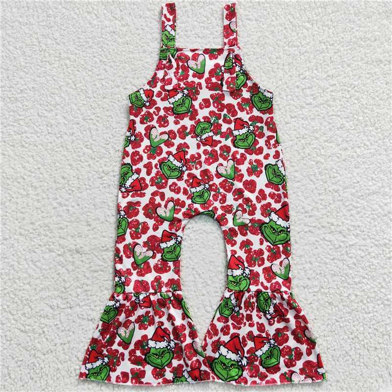 6.25 RTS NO MOQ Summer Baby Girls Bodysuit SR0389 Christmas Sleeveless Red Leopard Green Frog Straps Jumpsuits