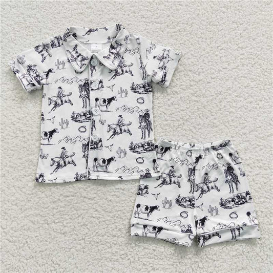 RTS NO MOQ Baby Boys kids Summer Sets BSSO0275 Short Sleeves Cow Cactus Western Pajamas Sets