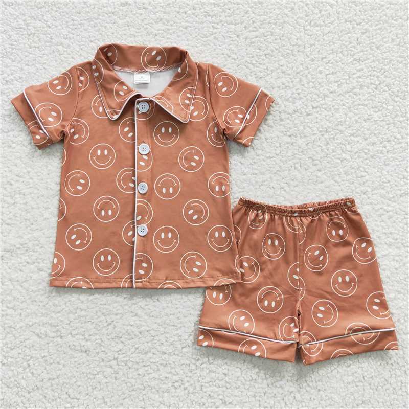 RTS NO MOQ Baby Boys kids Summer Sets BSSO0274 Brown Short Sleeves Pajamas Sets