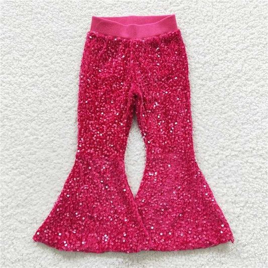 P0112 Girls Hot Pink Color Sequin Pants