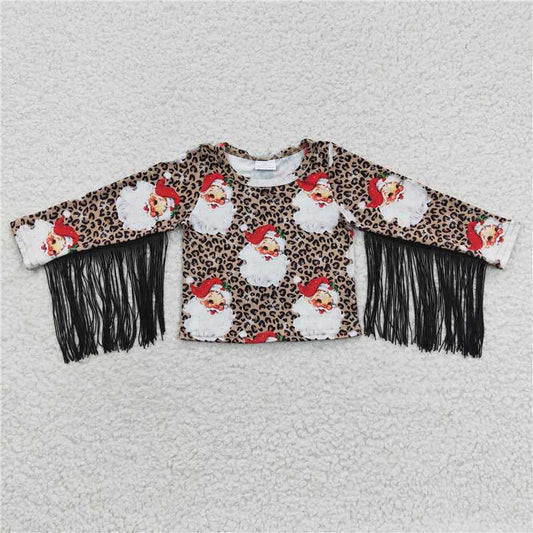 7.8 RTS NO MOQ Baby Girls Long Sleeve GT0186 Christmas Santa Tassel Shirts Tops