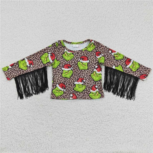 7.8 RTS NO MOQ Baby Girls Long Sleeve GT0190 Christmas Frog Tassel Shirts Tops