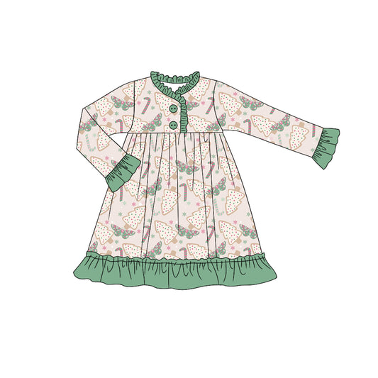 MOQ:5 Green Girl Long Sleeve Wholesale Boutique Kid Clothing Kid Dresses