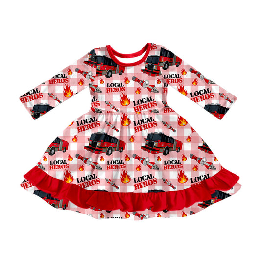 MOQ:5 Red Color Long Sleeve Wholesale Boutique Kid Clothing Kid Dresses