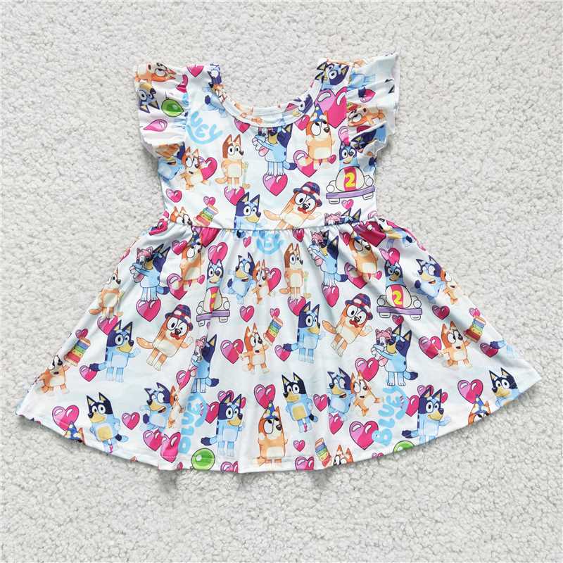 8.5 RTS NO MOQ Summer Baby Girls Dresses C10-02 Flutter sleeves heart dog cute twirl dresses