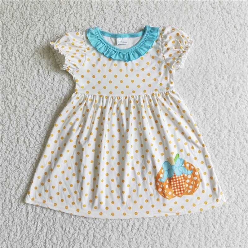 8.5 RTS NO MOQ Summer Baby Girls Dresses GSD0116 Polka Dots pumpkin dresses