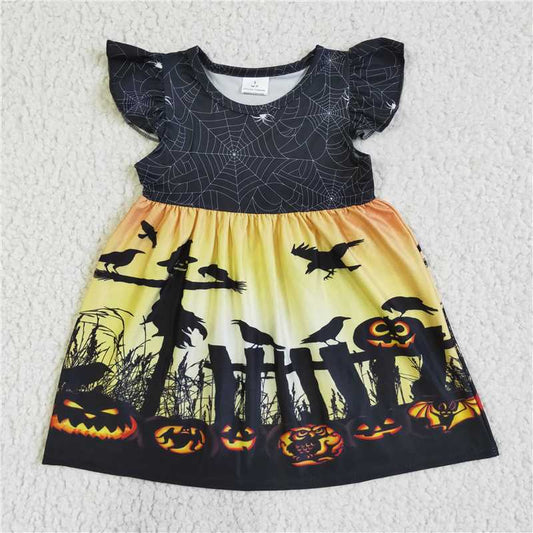 8.5 RTS NO MOQ Summer Baby Girls Dresses GSD0118 Halloween Pumpkin black pearl dresses