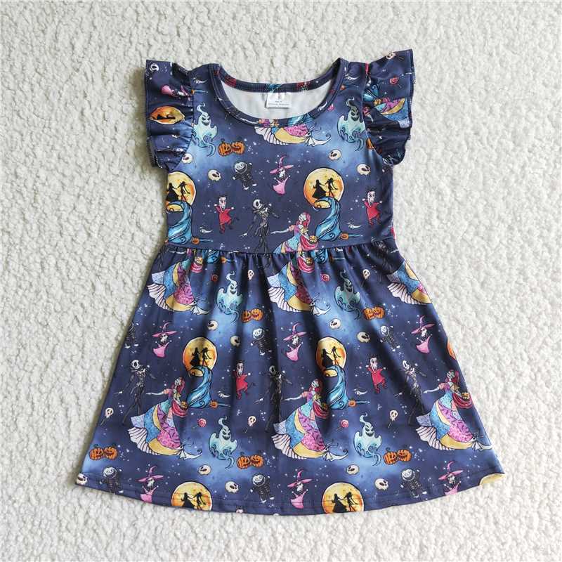 8.5 RTS NO MOQ Summer Baby Girls Dresses GSD0131 Halloween flutter sleeve dresses