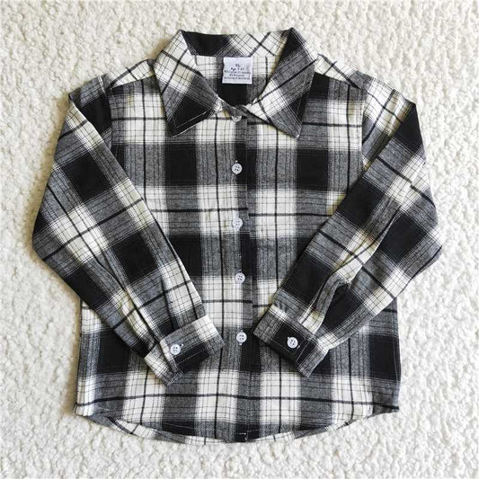 7.10 RTS NO MOQ Baby Boys Long Sleeve BT0060 Black White Plaid Cotton Pocket Shirts